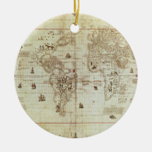 Rc C 2487 Map of the World, designed by Sebastien Ceramic Tree Decoration