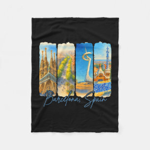 Rcelona Spain Traveling Trip Brushstroke Souvenir Fleece Blanket