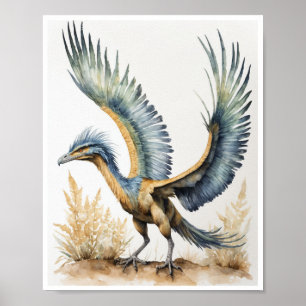 rchaeopteryx Dinosaur Watercolor Wallart  Poster