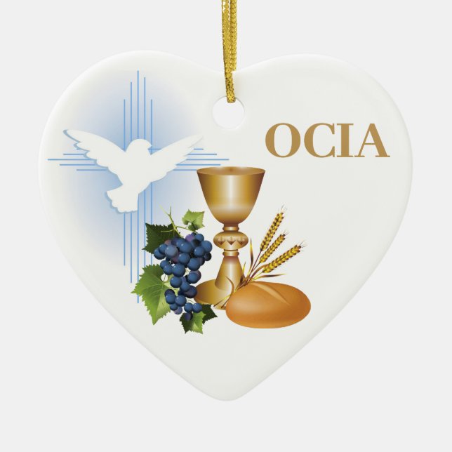 RCIA Congratulations Catholic Sacrament Symbols Ceramic Tree Decoration (Front)