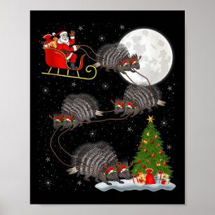 Rcune Santa Sleigh Flying Funny Magical Christmas  Poster
