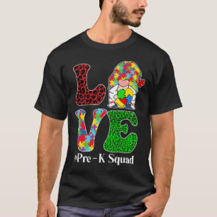 Rd Love Gnome Teacher Pre K Squad Autism Awareness T-Shirt