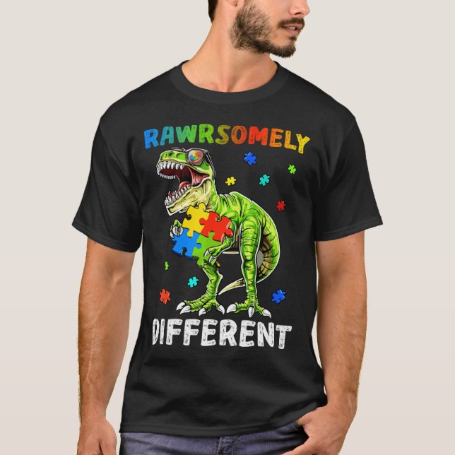 Rd Rawrsomely Different Dinosaur Autism Awareness  T-Shirt (Front)