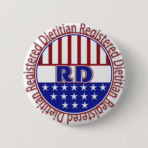 RD Registered Dietician PATRIOTIC LOGO 6 Cm Round Badge