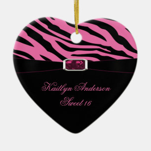 RE-DO Zebra Print and Pink Jewel Sweet 16 Keepsake Ceramic Tree Decoration
