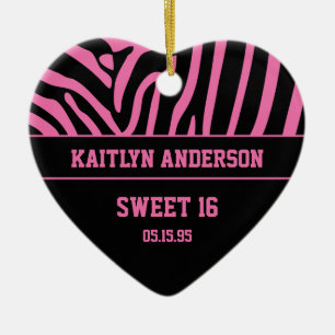 RE-DO Zebra Print and Pink Sweet 16 Keepsake Ceramic Tree Decoration