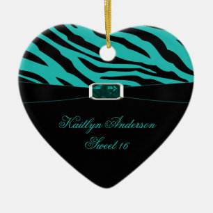 RE-DO Zebra Print and Teal Jewel Sweet 16 Keepsake Ceramic Tree Decoration