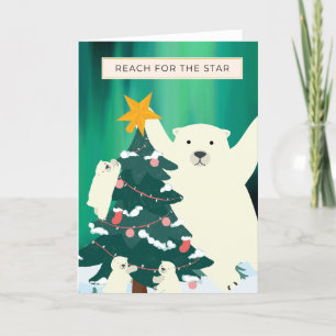 Reach for the star, Polar Bear Christmas car Holiday Card