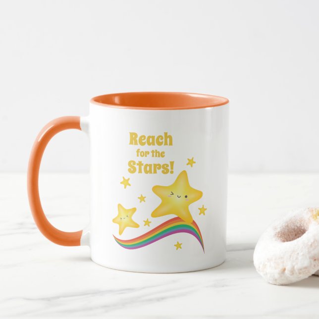 Reach For The Stars and Rainbow Motivational Mug (With Donut)