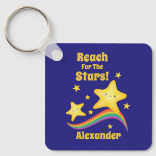 Reach For The Stars Cute Motivational Quote Name Key Ring