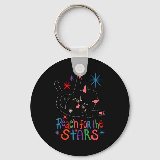 Reach For The Stars Funny Cat  Key Ring (Front)