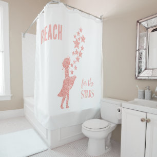 Reach for the Stars Pink Glitter Girl Shower Curtain