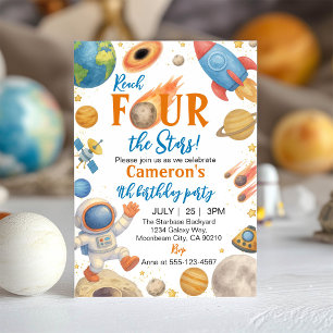 Reach Four Stars Outer Space Birthday Invitation