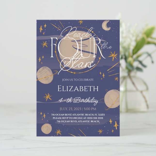 Reach Four The Stars Birthday Invitation (Standing Front)