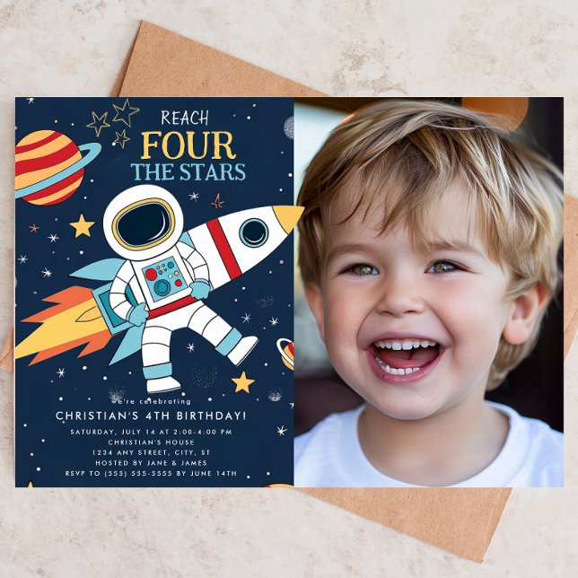 Reach Four The Stars Space 4th Birthday Invitation (Creator Uploaded)