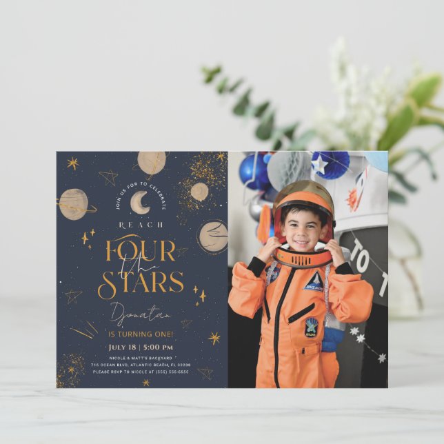 Reach Out Of The Stars Birthday Photo Invitation (Standing Front)