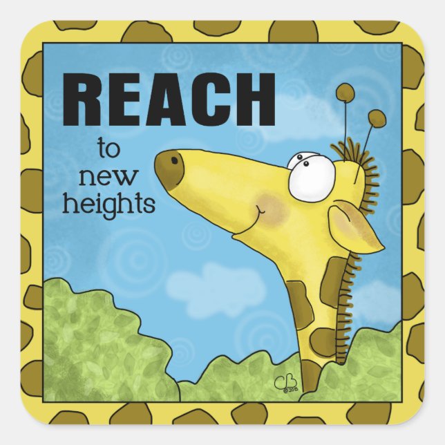 Reach to New Heights Giraffe Square Sticker (Front)