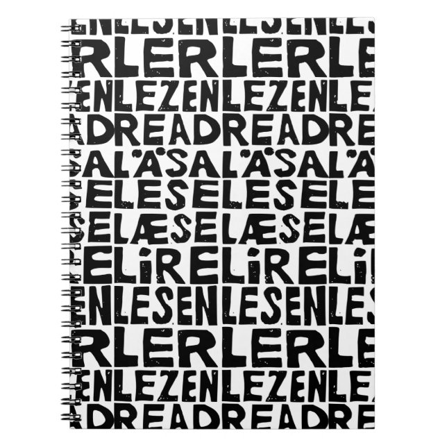 Read 8 Languages Lino Print Spiral Photo Notebook (Front)