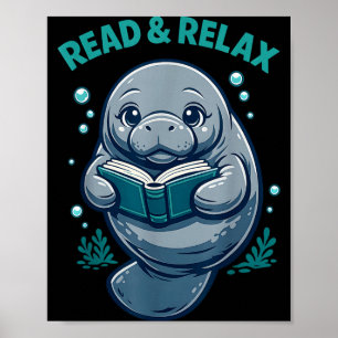 Read & relax reader book library manatees sea poster