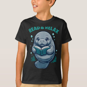 Read & relax reader book library manatees sea T-Shirt