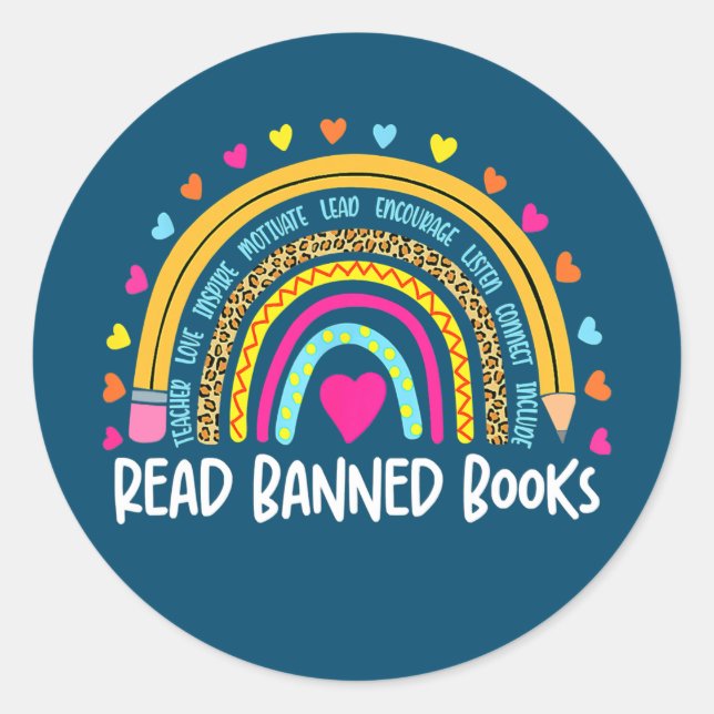 Read Banned Books Borkworm Reading Motivational Classic Round Sticker (Front)