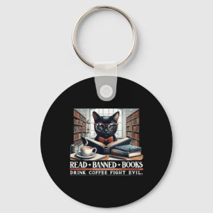 Read Banned Books Drink Coffee Fight Evil Book Lov Key Ring