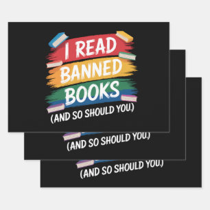 read banned books librarian week wrapping paper sheet