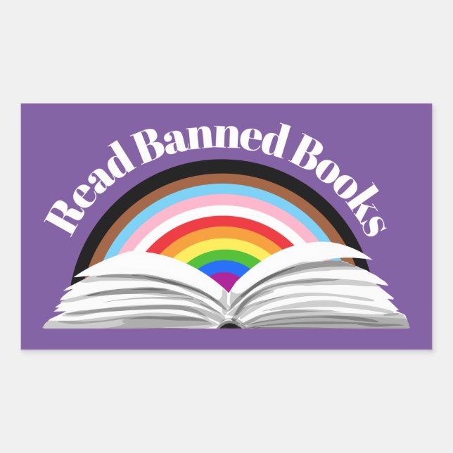 Read Banned Books Progress Pride Rectangular Sticker (Front)