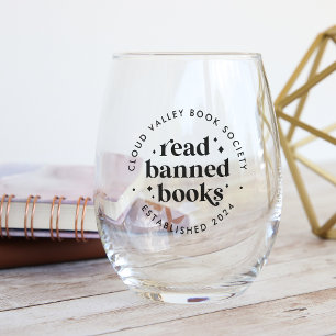 Read Banned Books Retro Lettering Personalised Stemless Wine Glass