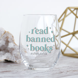 Read Banned Books Retro Lettering Personalised Stemless Wine Glass