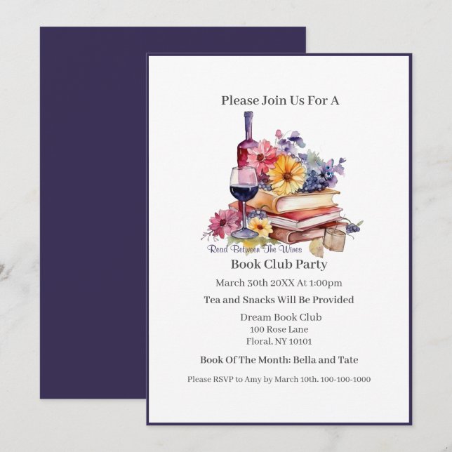 Read Between the Wines, Book Club Invitation (Front/Back)