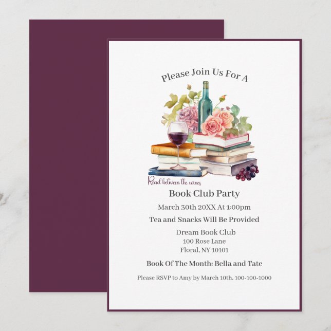 Read Between the Wines, Book Club Invitation (Front/Back)