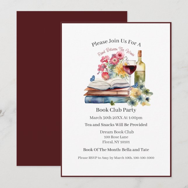 Read Between the Wines, Book Club Invitation (Front/Back)