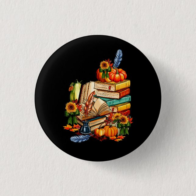 Read Book Reading Library Lover Reader Pumpkin Tha 3 Cm Round Badge (Front)