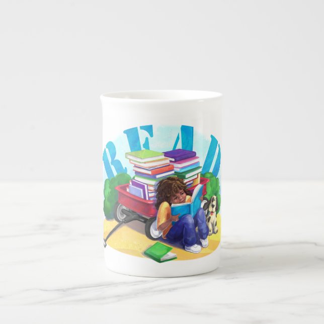 READ Book Wagon Art Bone China Mug (Front)
