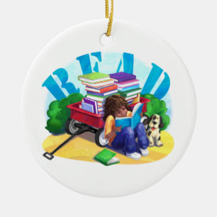 READ Book Wagon Art Ceramic Tree Decoration