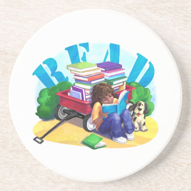 READ Book Wagon Art Coaster (Front)