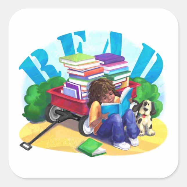 READ Book Wagon Art Square Sticker (Front)