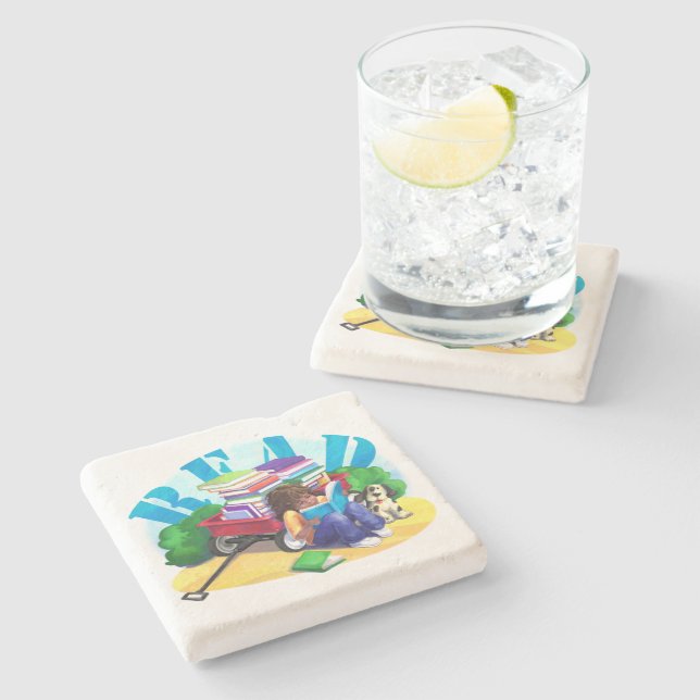 READ Book Wagon Art Stone Coaster (Side)