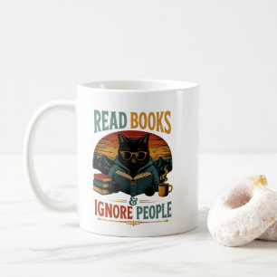 Read Books and Ignore People Black Cat Coffee Mug