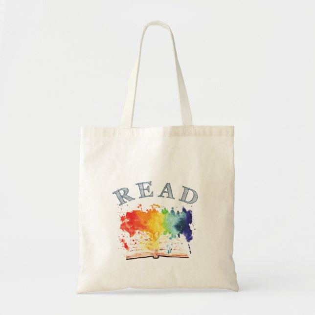 Read Books Rainbow Watercolor Tote Bag (Front)