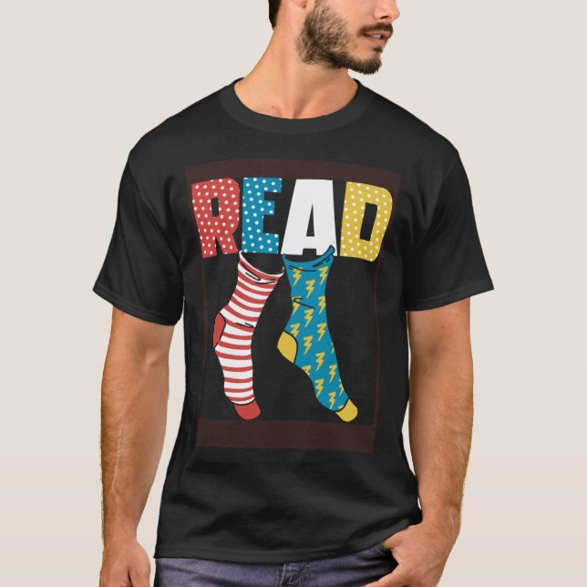 Read Books Wacky Socks Reading Teacher Book Nerds T-Shirt (Front)
