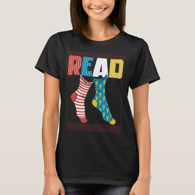 Read Books Wacky Socks Reading Teacher Book Nerds T-Shirt (Front)