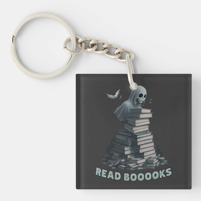 Read booooks, Ghost reading books Key Ring (Front)