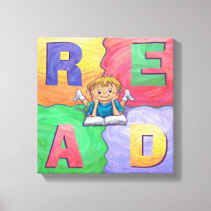 READ Boy Reading Colourful Wrapped Canvas