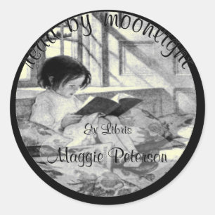 Read by Moonlight Vintage Bookplate Classic Round Sticker