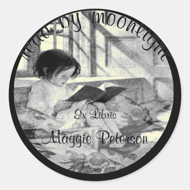 Read by Moonlight Vintage Bookplate Classic Round Sticker (Front)
