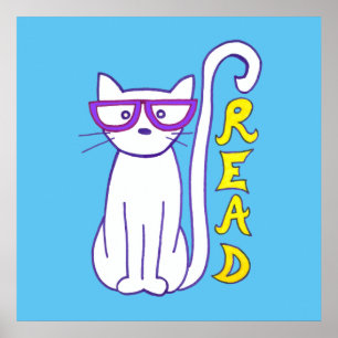 Read Cat with Glasses for Classroom Reading Nook Poster