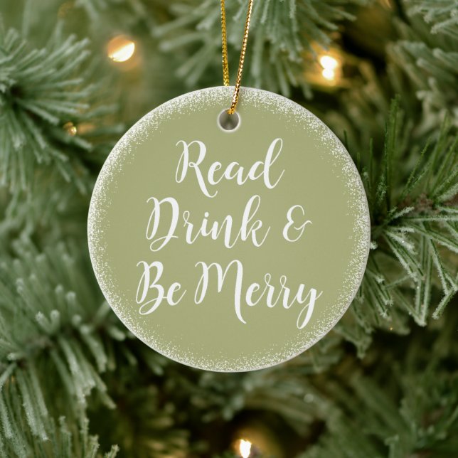 Read Drink & Be Merry Holiday Green Ceramic Tree Decoration (Tree)