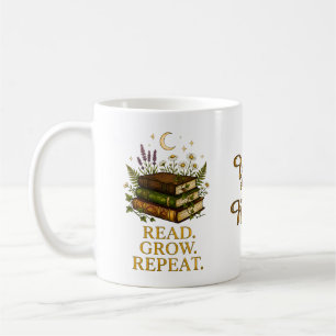 Read Grow Repeat Vintage Bookish Botanical Art Coffee Mug